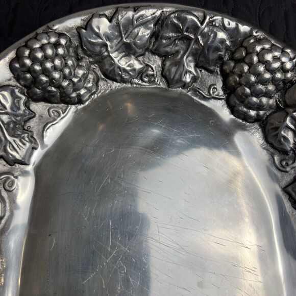 VTG Mexican Pewter Grape & Vine Silver Tray Platter  Large Holiday Serverware - Picture 2 of 12